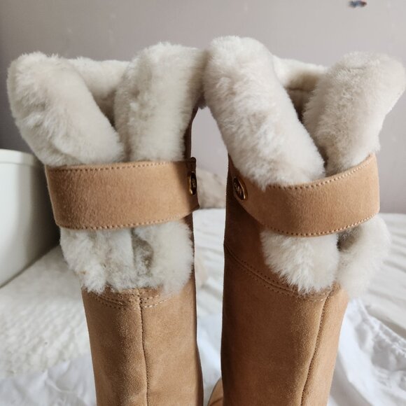 New Stuart Weitzman Alpine Shearling Trim Leather Knee High Leather Boots - Picture 5 of 13